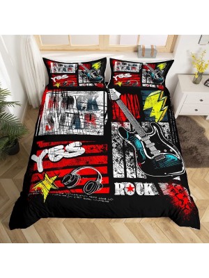 Set Copri Piumone Lenzuolo Federe Copripiumino Rock Star Duvet Cover BED0094